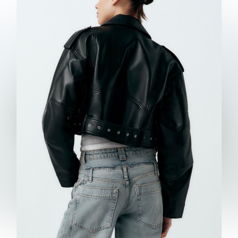 NWOT! Zara small black faux leather biker jacket. - Picture 8 of 13